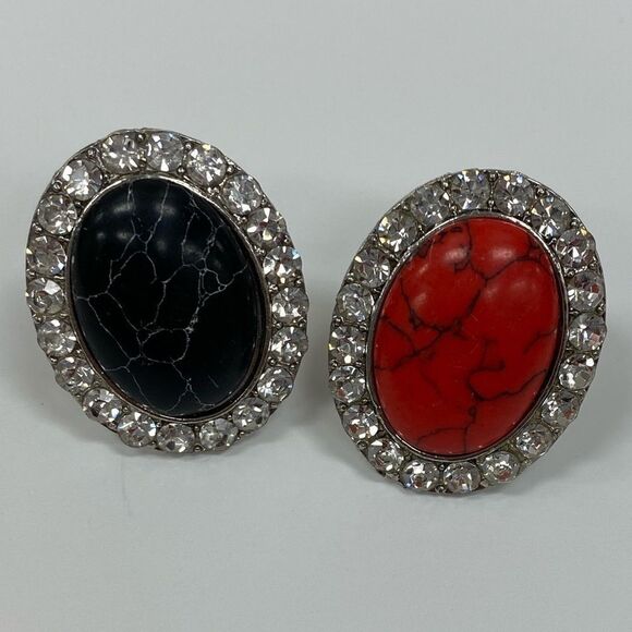 Blingy natural stone large‎ oval adjustable rings - Picture 1 of 6